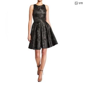 Love Theia Sleeveless Bow-Back Jacquard Mini Black Cocktail Dress Size 4